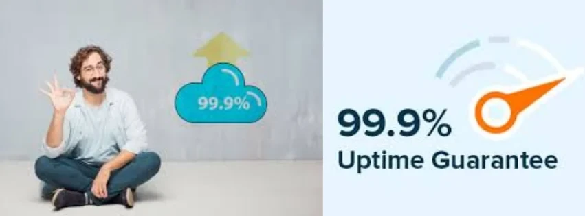 A man sitted with crossed legs and a 99.9% uptime